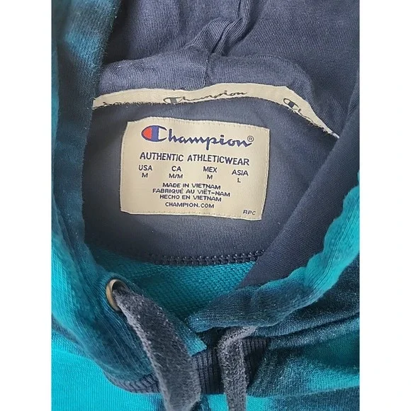 Champion Hoodie Womens Medium Blue Tie Dye Signature Logo Pullover Sweatshirt - Picture 5 of 10